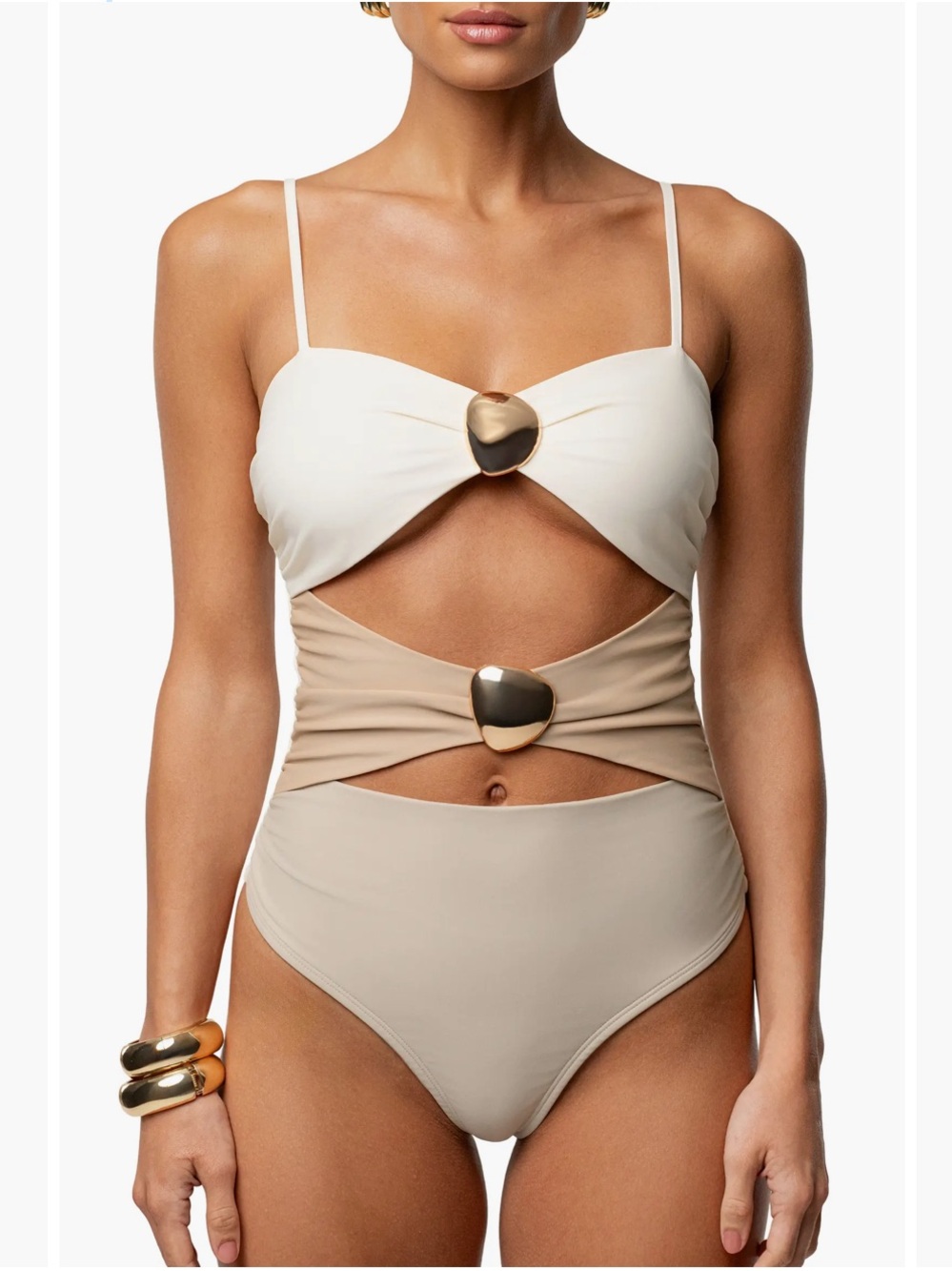 🌻NEW NWOT JLUXLABEL Aura One Piece Swimsuit Cutout Ring Detail Thong Back Size S